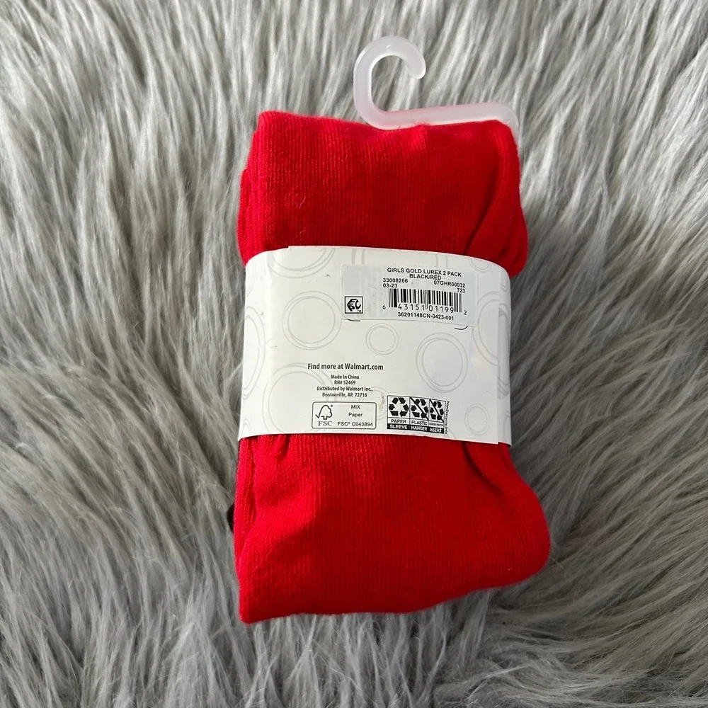 Wonder Nation Heavyweight Footed Tights Girls Size‎ Large (12-16) Black Red NEW